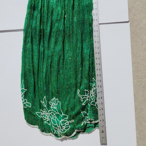Vtg 80s Eve's Allure Cocktail Mother Bride Dress Emerald Green Sequins Beads Med - Picture 7 of 10